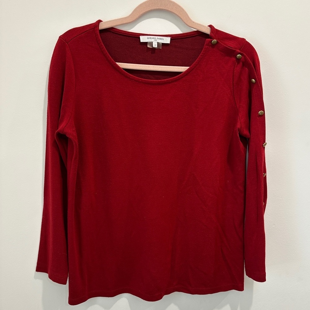 Gerard Deral Red Long Sleeve‎ Top with Button Accents size 2